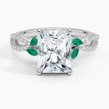 Luxe Willow Lab Emerald and Diamond Ring (1/8 ct. tw.) - Radiant Cut Center Stone