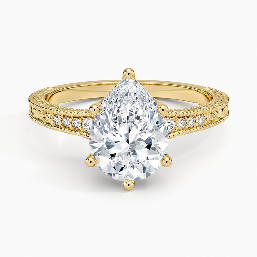 Hudson Engraved Diamond Ring - Pear Center Stone