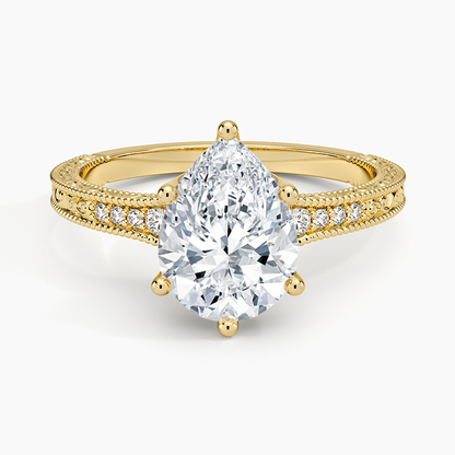 Hudson Engraved Diamond Ring - Pear Center Stone
