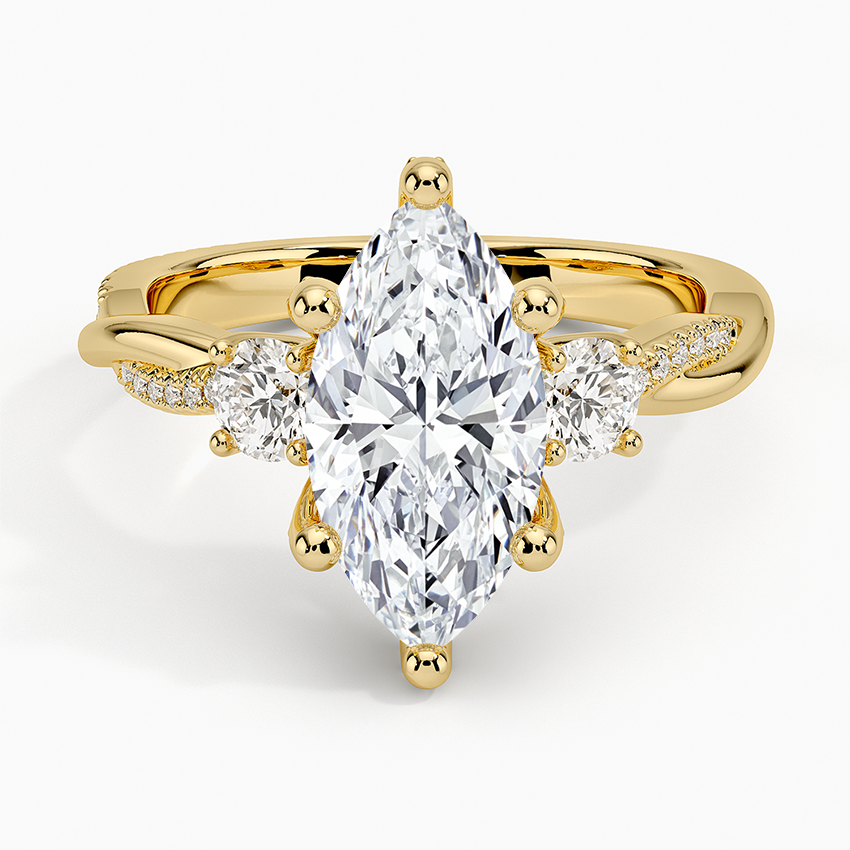 Adorned Petite Twisted Vine Three Stone Diamond Ring - Marquise Cut Center Stone