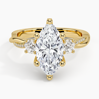 Adorned Petite Twisted Vine Three Stone Diamond Ring - Marquise Cut Center Stone