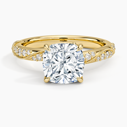 Camellia Hidden Accent 2.5mm Diamond Ring - Cushion Cut Center Stone