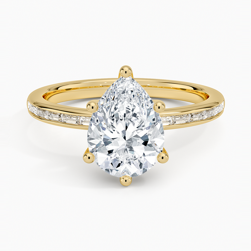 Tabitha Channel Set Baguette Diamond Ring - Pear Cut Center Stone