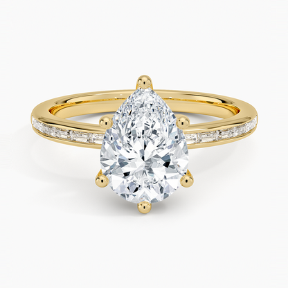 Tabitha Channel Set Baguette Diamond Ring - Pear Cut Center Stone