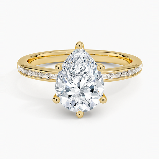 Tabitha Channel Set Baguette Diamond Ring - Pear Cut Center Stone