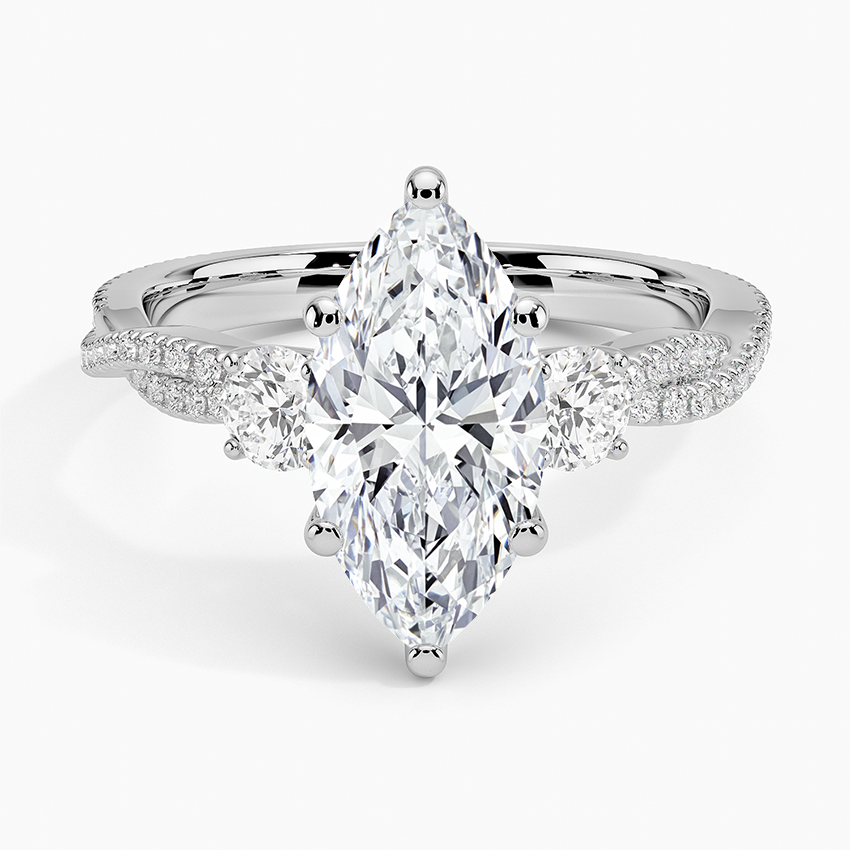 Luxe Three Stone Petite Twisted Vine Diamond Ring - Marquise Center Stone
