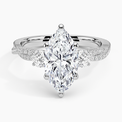 Luxe Three Stone Petite Twisted Vine Diamond Ring - Marquise Center Stone