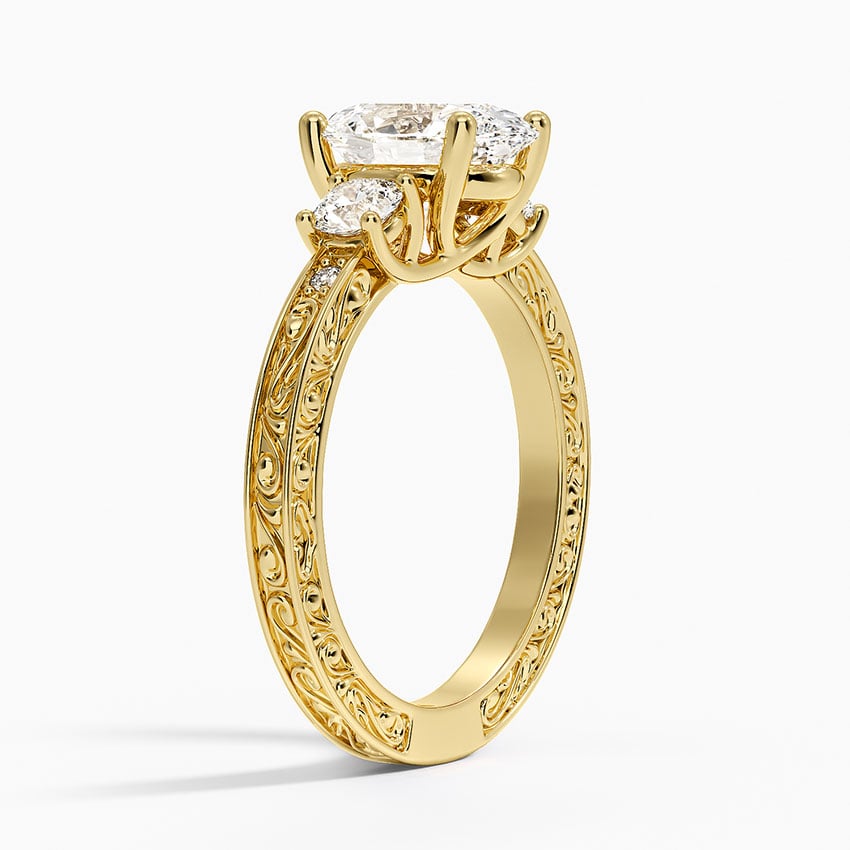 Antique Scroll Engraved Three Stone Diamond Ring (1/3 ct. tw.) - Oval Center Stone