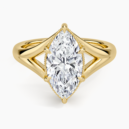 Cora Split Shank Solitaire Ring - Marquise Cut Center Stone