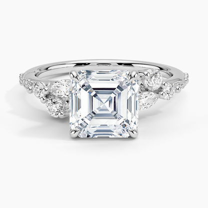 Luxe Camellia Milgrain Diamond Ring - Asscher Cut Center Stone