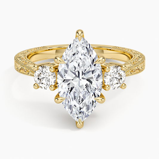 Elsie Three Stone Engraved Diamond Ring (1/3 ct. tw.) - Marquise Center Stone