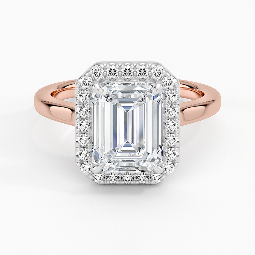Platinum Mixed Metal Julia Halo Diamond Ring (1/5 ct. tw.) - Emerald Cut Center Stone