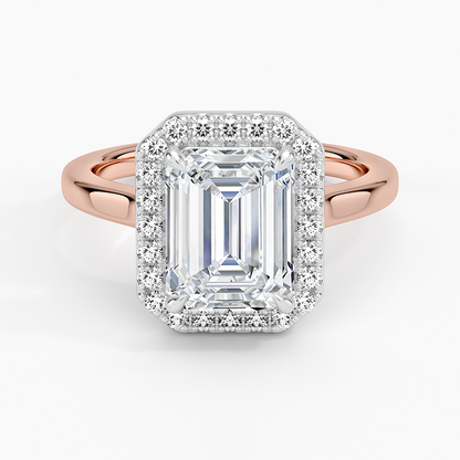 Platinum Mixed Metal Julia Halo Diamond Ring (1/5 ct. tw.) - Emerald Cut Center Stone