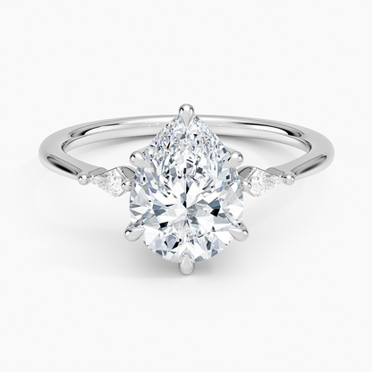 Petite Cometa Three Stone Diamond Ring - Pear Center Stone