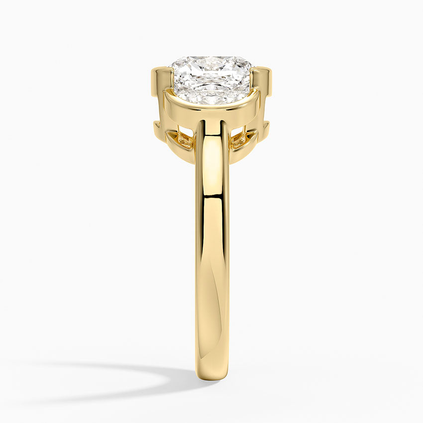 Half Moon Three Stone Bezel Diamond Ring (1/2 ct. tw.) - Cushion Cut Center Stone