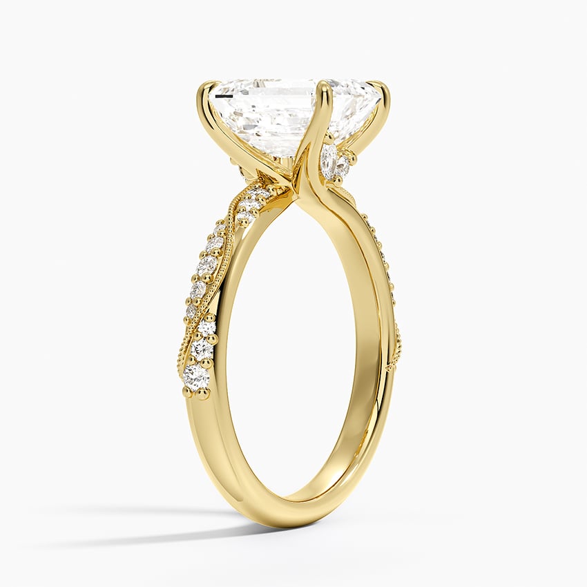 Camellia Hidden Accent 2.5mm Diamond Ring - Emerald Cut Center Stone