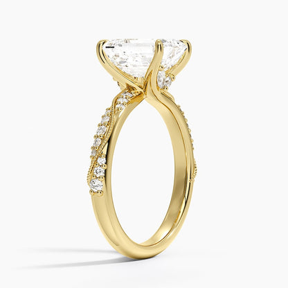 Camellia Hidden Accent 2.5mm Diamond Ring - Emerald Cut Center Stone