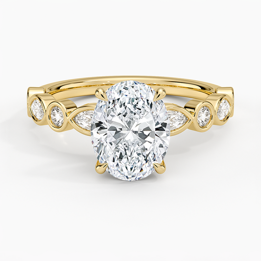 Versailles Bezel Diamond Ring - Oval Cut Center Stone