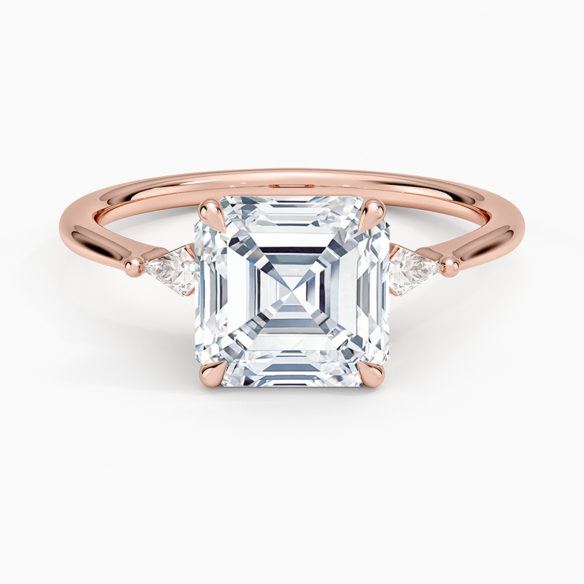 Petite Cometa Three Stone Diamond Ring - Asscher Cut Center Stone