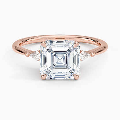 Petite Cometa Three Stone Diamond Ring - Asscher Cut Center Stone