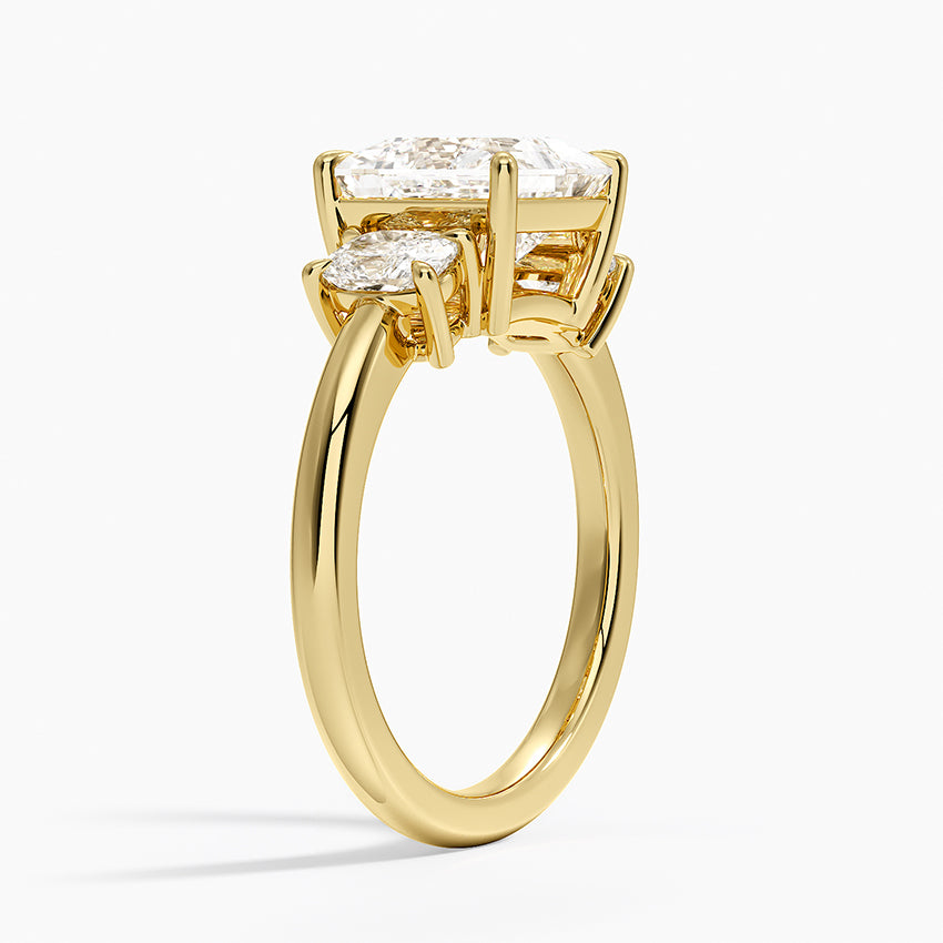Faye Elongated Cushion Three Stone Diamond Ring - Princess Cut Center Stone
