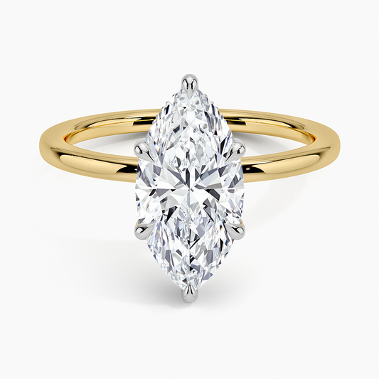 Adorned Mixed Metal Diamond Ring - Marquise Center Stone