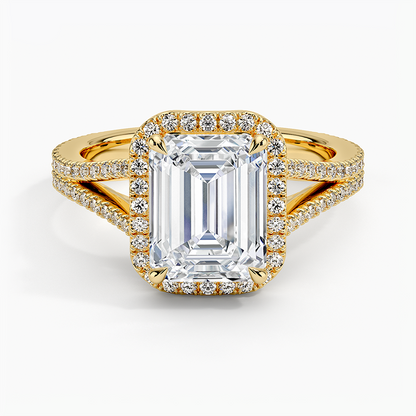 Fortuna Halo Diamond Ring (1/2 ct. tw.) - Emerald Cut Center Stone