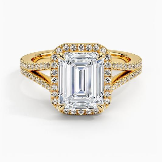 Fortuna Halo Diamond Ring (1/2 ct. tw.) - Emerald Cut Center Stone