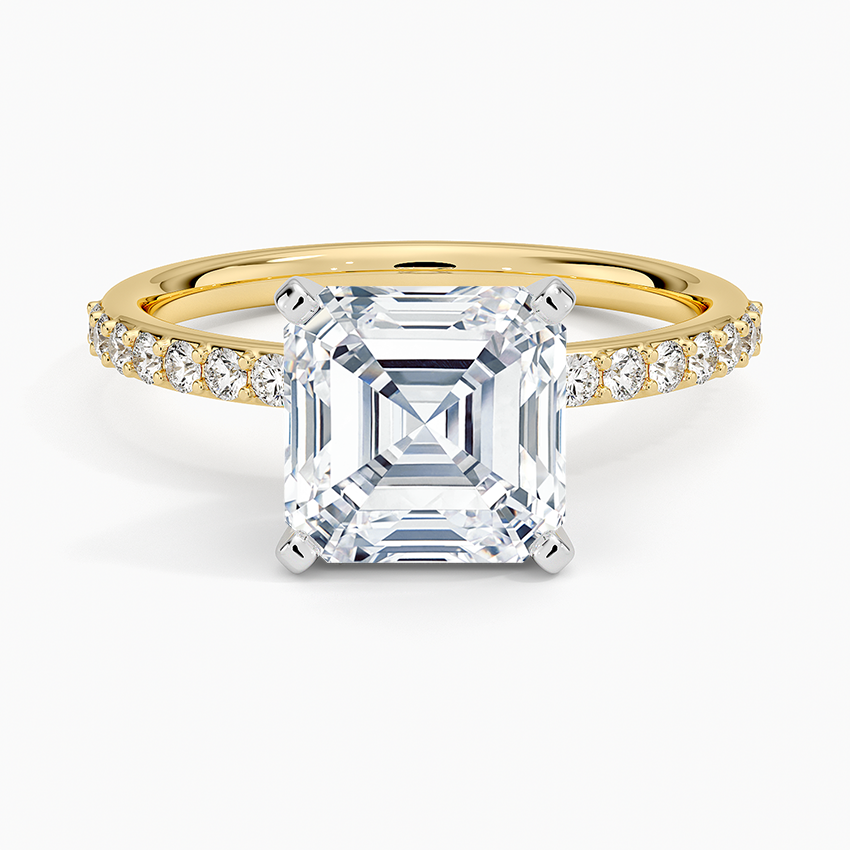 Petite Shared Prong Half Coverage Diamond Ring - Asscher Cut Center Stone