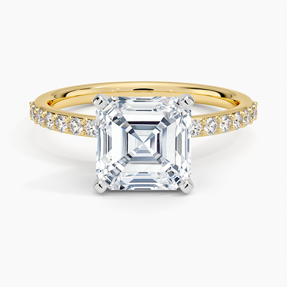Petite Shared Prong Half Coverage Diamond Ring - Asscher Cut Center Stone