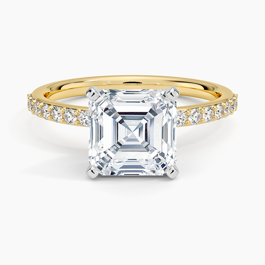 Petite Shared Prong Half Coverage Diamond Ring - Asscher Cut Center Stone