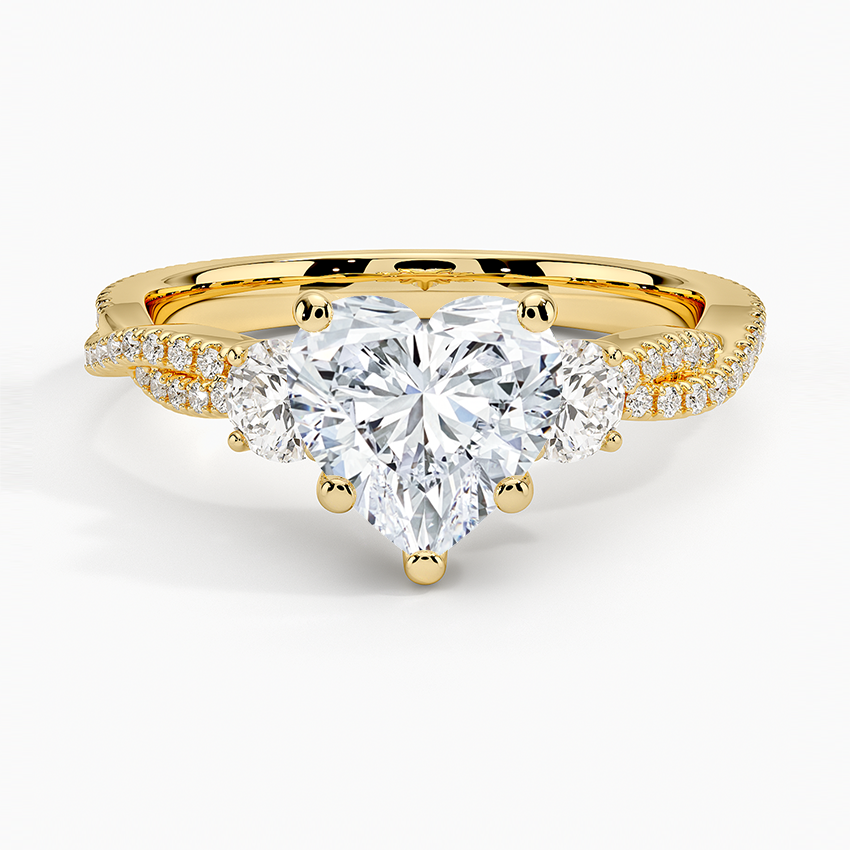 Luxe Three Stone Petite Twisted Vine Diamond Ring - Heart Center Stone