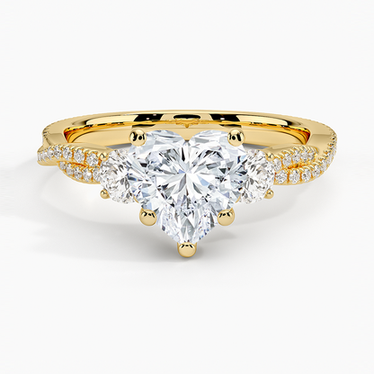 Luxe Three Stone Petite Twisted Vine Diamond Ring - Heart Center Stone