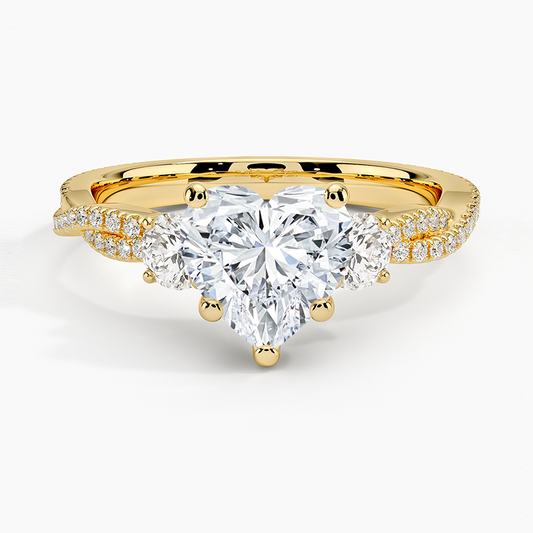 Luxe Three Stone Petite Twisted Vine Diamond Ring - Heart Center Stone