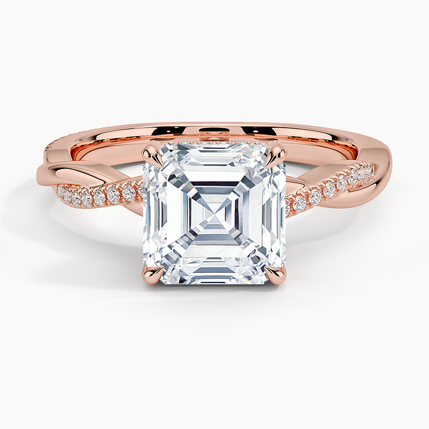 Petite Twisted Vine Hidden Halo Pavé Diamond Ring - Asscher Cut Center Stone