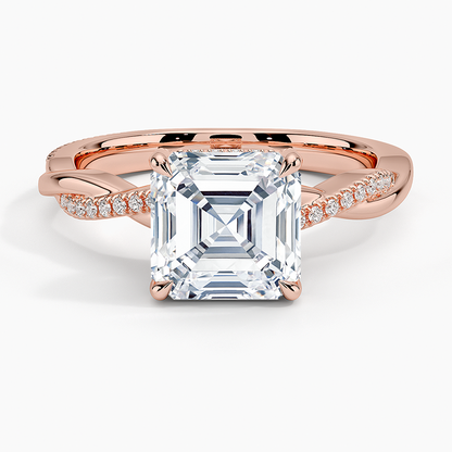 Petite Twisted Vine Hidden Halo Pavé Diamond Ring - Asscher Cut Center Stone