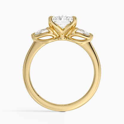 Fleur Three Stone Diamond Ring - Radiant Cut Center Stone