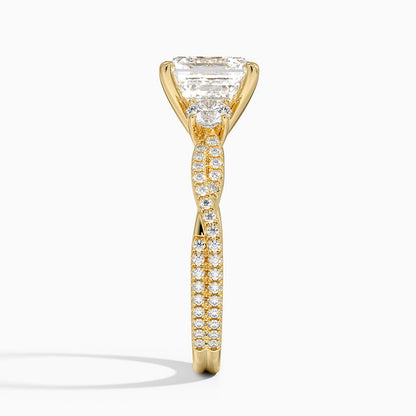 Luxe Three Stone Petite Twisted Vine Diamond Ring - Asscher Cut Center Stone
