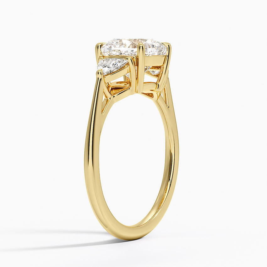 Luxe Trillion Cut Three Stone Diamond Ring - Cushion Cut Center Stone