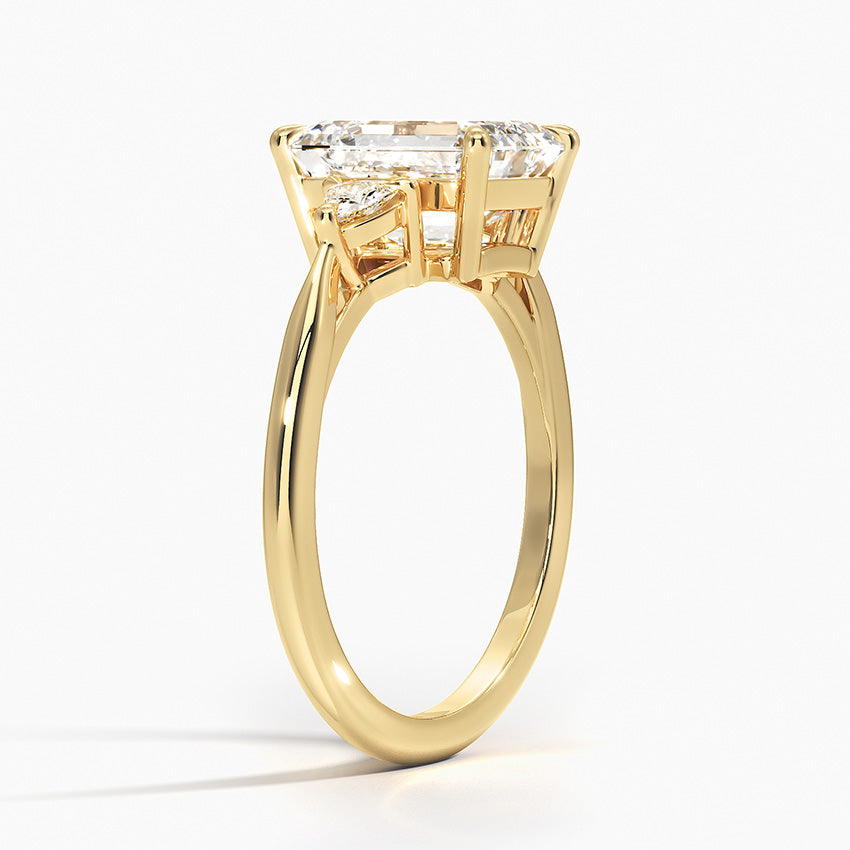 Trillion Cut Three Stone Diamond Ring - Emerald Cut Center Stone