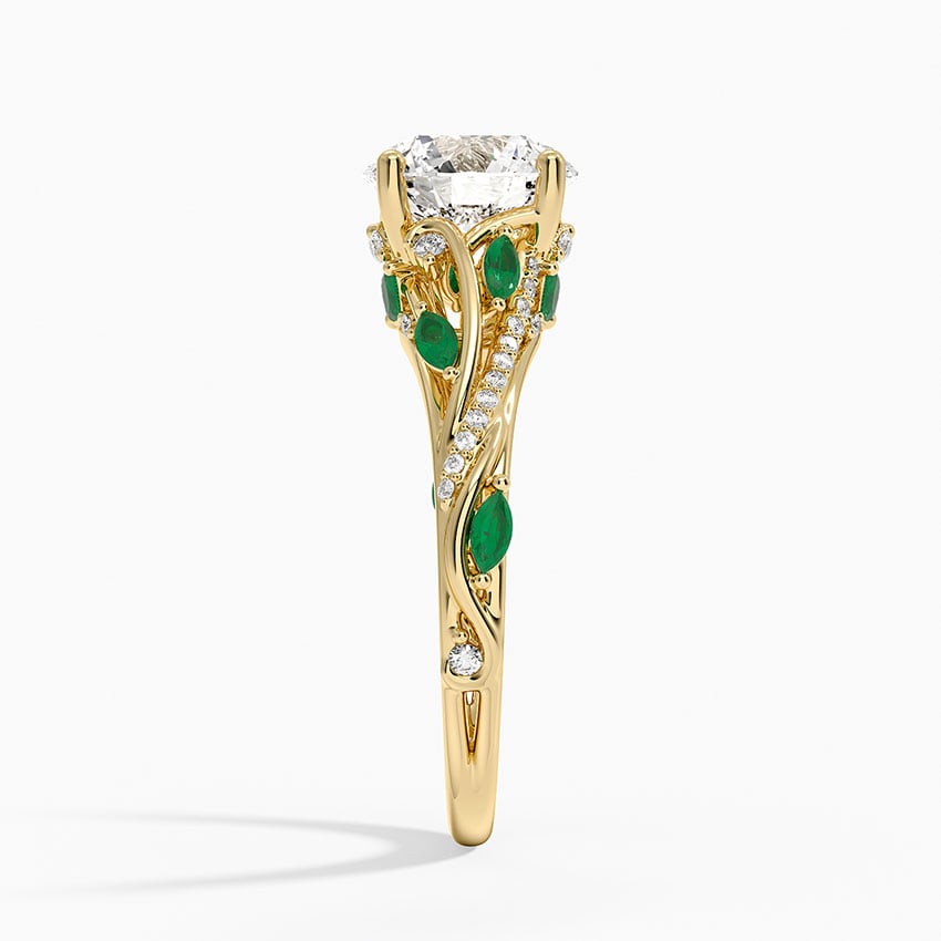 Begonia Vine Diamond and Lab Emerald Ring (1/8 ct. tw.) - Round Cut Center Stone
