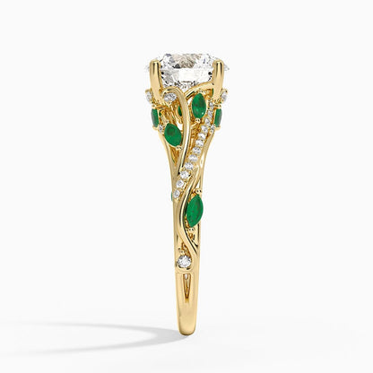 Begonia Vine Diamond and Lab Emerald Ring (1/8 ct. tw.) - Round Cut Center Stone