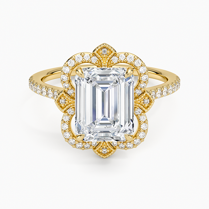 Reina Halo Diamond Ring - Emerald Cut Center Stone
