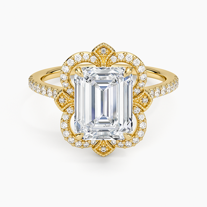 Reina Halo Diamond Ring - Emerald Cut Center Stone