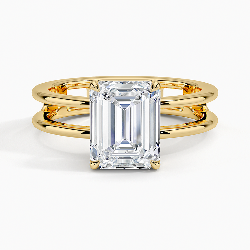 Aimee Open Double Band Solitaire Ring - Emerald Cut Center Stone