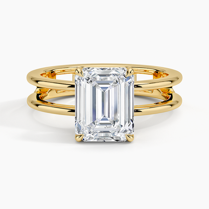 Aimee Open Double Band Solitaire Ring - Emerald Cut Center Stone