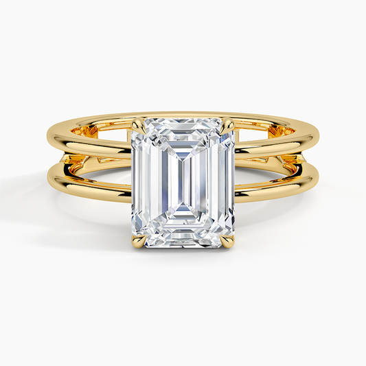Aimee Open Double Band Solitaire Ring - Emerald Cut Center Stone