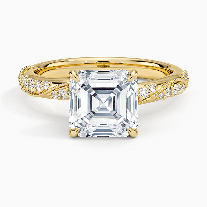 Camellia Hidden Accent 2.5mm Diamond Ring - Asscher Cut Center Stone