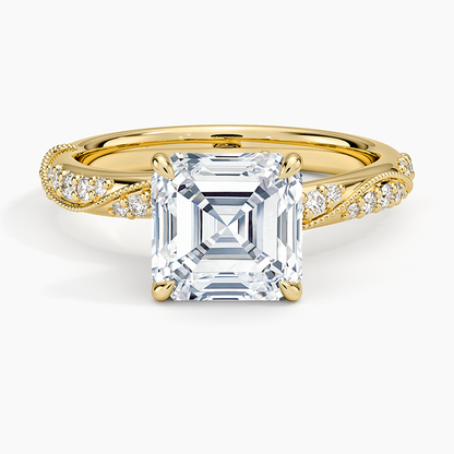 Camellia Hidden Accent 2.5mm Diamond Ring - Asscher Cut Center Stone