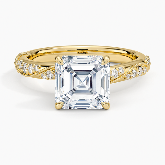 Camellia Hidden Accent 2.5mm Diamond Ring - Asscher Cut Center Stone